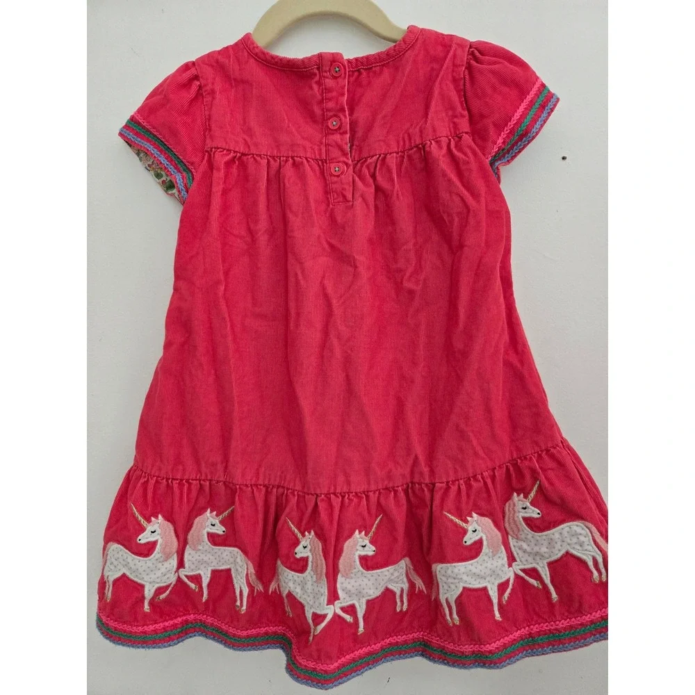 Boden Girls Pink Corduroy Unicorn Embroidered Dress Short Sleeve 4-5Y G1506
